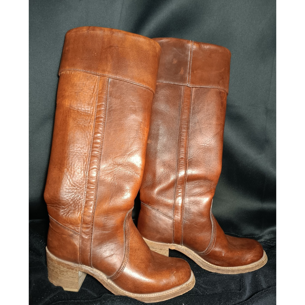 RARE Miss Capezio 70s Campus Brown Tall Leather Boots size 7 M Wood Heel USA - Picture 5 of 10